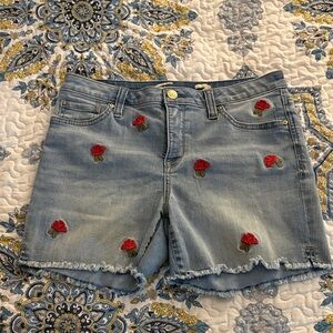 Seven7 Light Blue Jean Shorts with Red Rose Embroidery